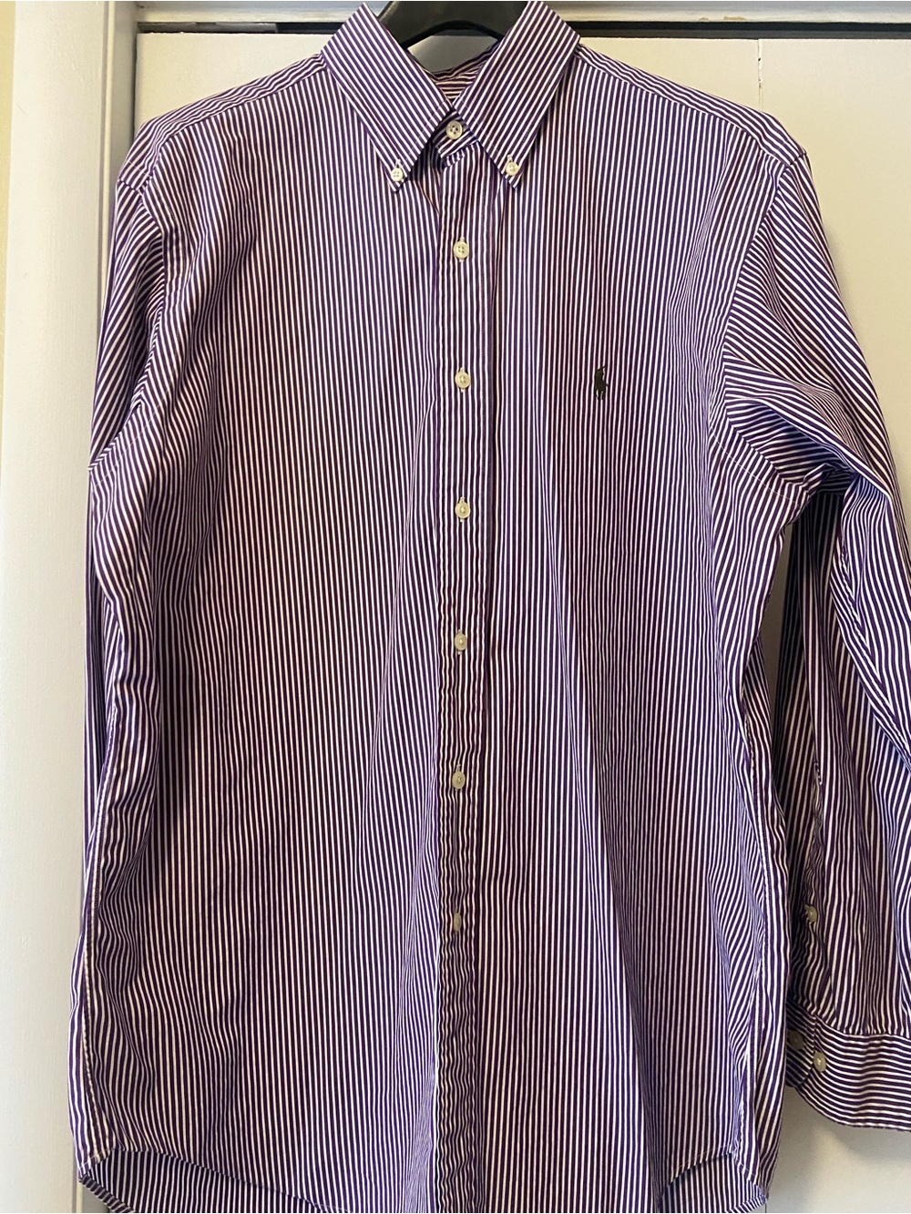 Ralph Lauren Purple and White Narrow-Stripe Button-Down Shirt